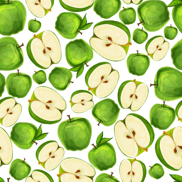 Vecteur gratuit pomme transparente en tranches en deux avec la graine et les feuilles motif illustration vectorielle de croquis dessinés à la main