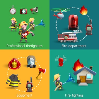 Pompiers 4 icons square composition