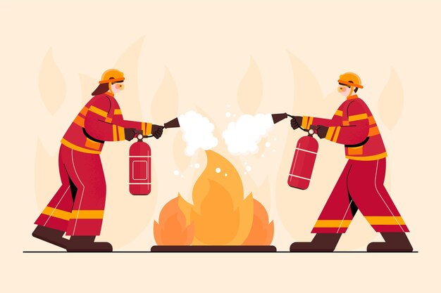 Pompiers dessinés à la main éteindre un incendie