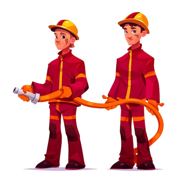 Pompiers Tenant Le Tuyau D'eau Pour éteindre Le Feu