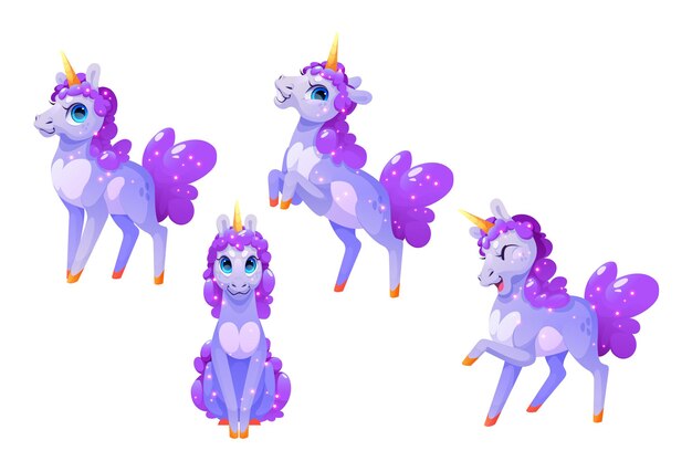 Poney ou cheval mignon de personnage de dessin animé de licorne magique
