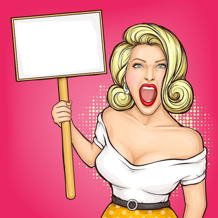 Vecteur gratuit pop art femme tenant une pancarte vierge