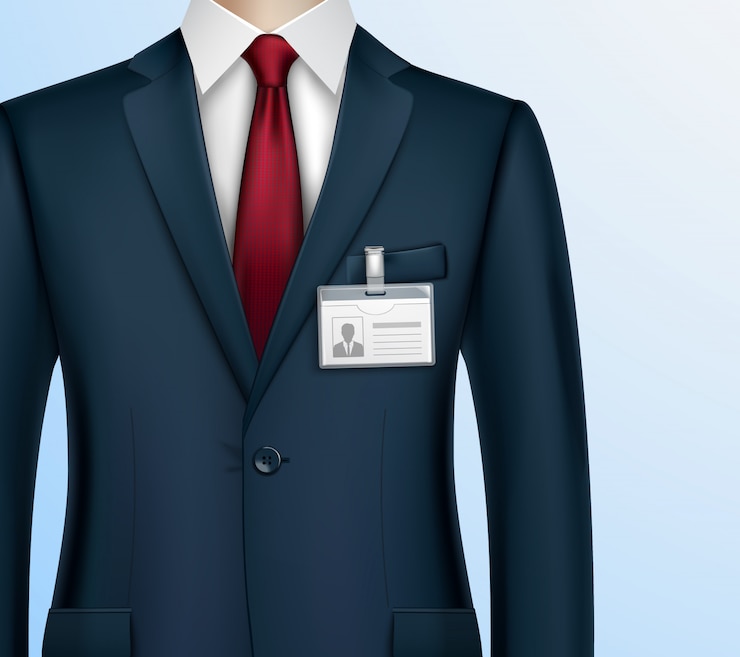 Vecteur gratuit porte-badge homme d'affaires id réaliste