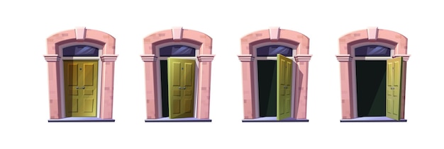 Vecteur gratuit porte en bois verte de l'ancienne maison de campagne vector cartoon style icônes illustrations sprite animation fo