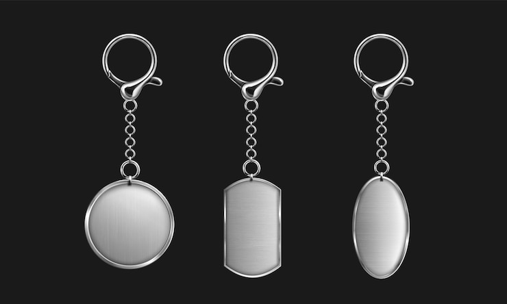 Vecteur gratuit un porte-clés en argent avec une maquette d'anneau pour la marque
