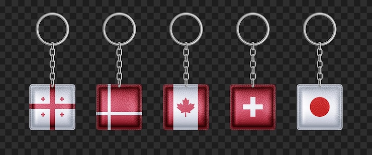Vecteur gratuit porte-clés avec géorgie danemark canada japon