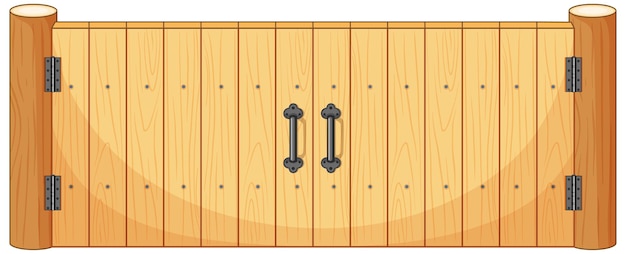 Porte De Clôture En Bois En Style Cartoon Isolé