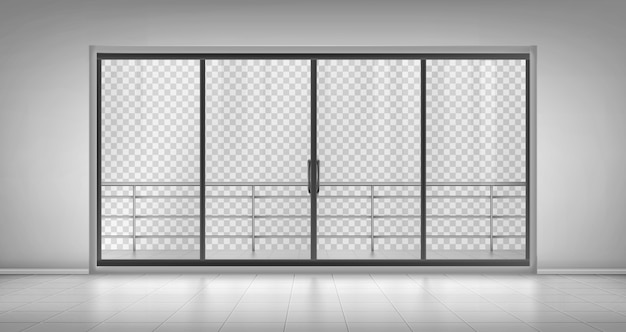 Vecteur gratuit porte fenêtre en verre avec balustrades de balcon
