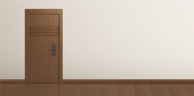 Porte fermée en bois brun avec mur et plancher