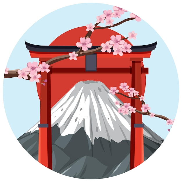 Vecteur gratuit porte japonaise traditionnelle torii et fuji