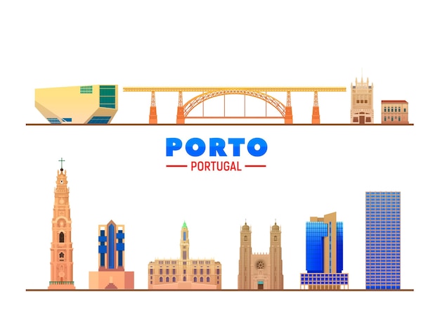 Porto Portugal Repères Fond Blanc Illustration Vectorielle Concept De Voyage Et De Tourisme D'affaires Avec Des Bâtiments Modernes Et Anciens Vecteur Pour Le Site Web De La Bannière De Présentation