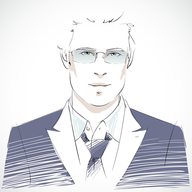 Vecteur gratuit portrait élégant jeune homme d'affaires portant cravate et lunettes de soleil, style décontracté illustration vectorielle isolée