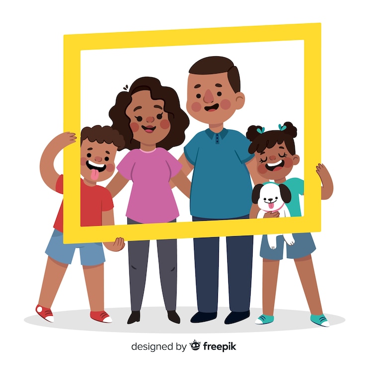 Vecteur gratuit portrait de famille dessiné à la main avec cadre