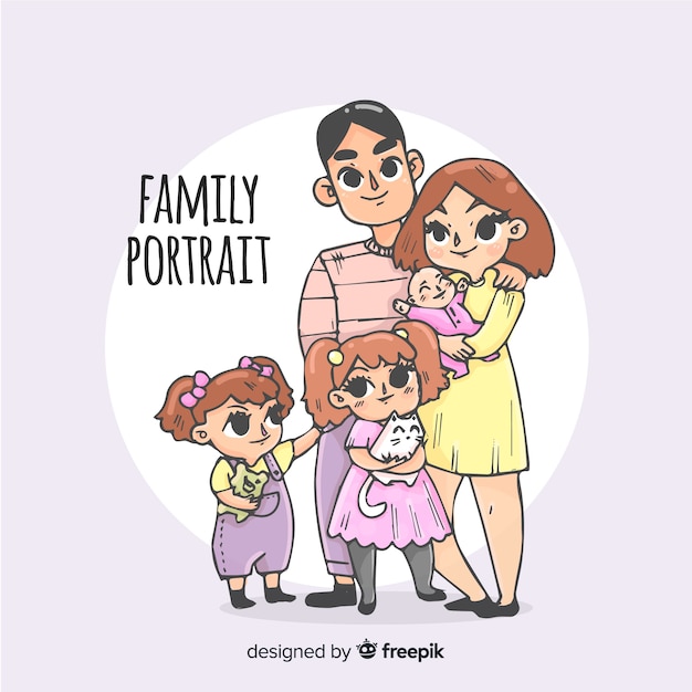 Vecteur gratuit portrait de famille dessiné à la main