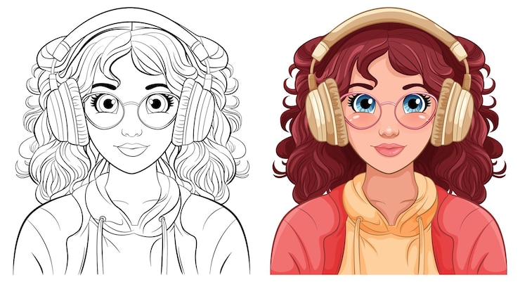Vecteur gratuit portrait de femme portant un casque écoutant de la musique