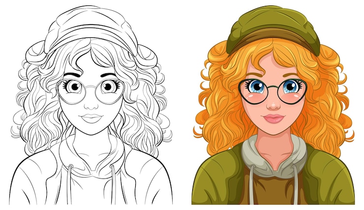 Vecteur gratuit portrait de femme portant une casquette et des lunettes