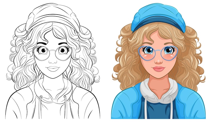 Vecteur gratuit portrait de femme portant une casquette et des lunettes