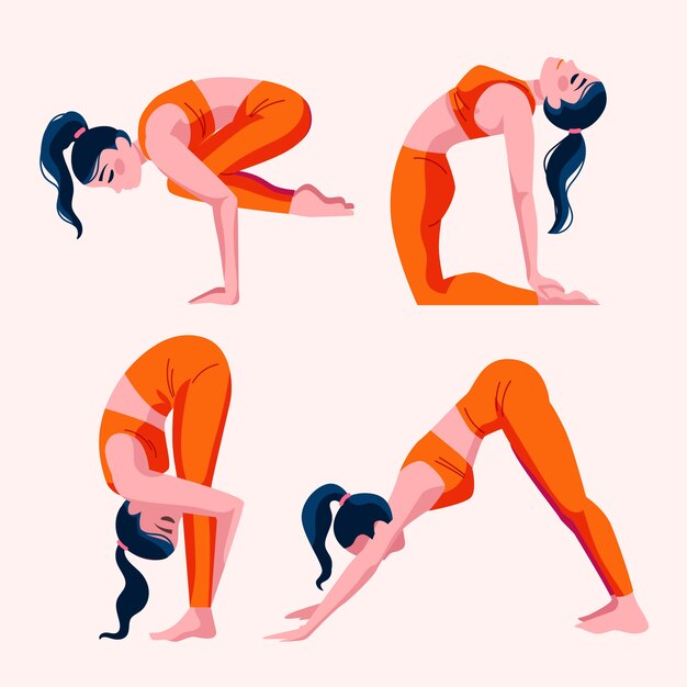 Poses de la journée internationale du yoga dessinées à la main
