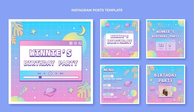 Vecteur gratuit post instagram d'anniversaire dégradé rétro vaporwave