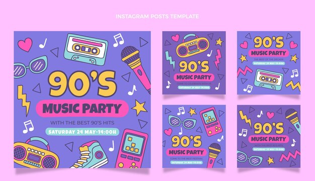 Post instagram du festival de musique des années 90 dessiné à la main
