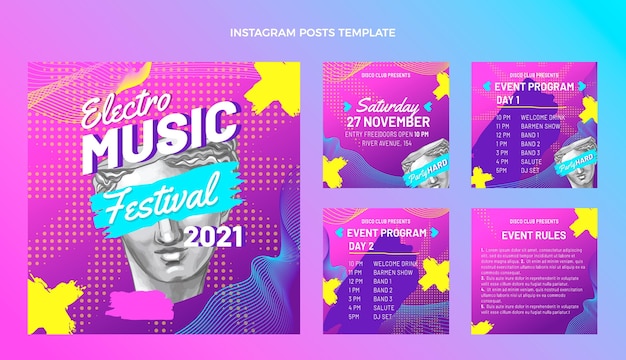 Vecteur gratuit post instagram du festival de musique coloré dessiné à la main