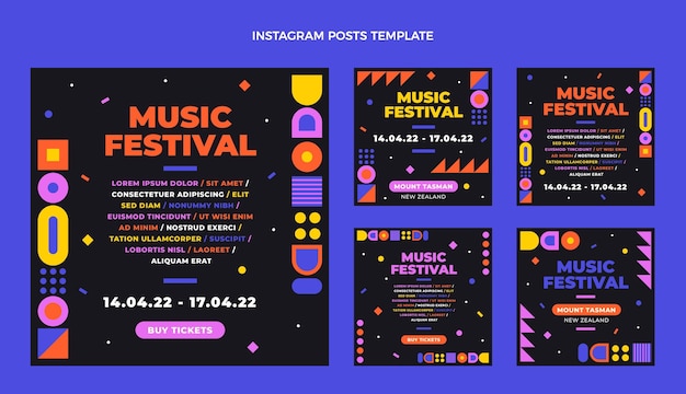 Vecteur gratuit post instagram du festival de musique design plat