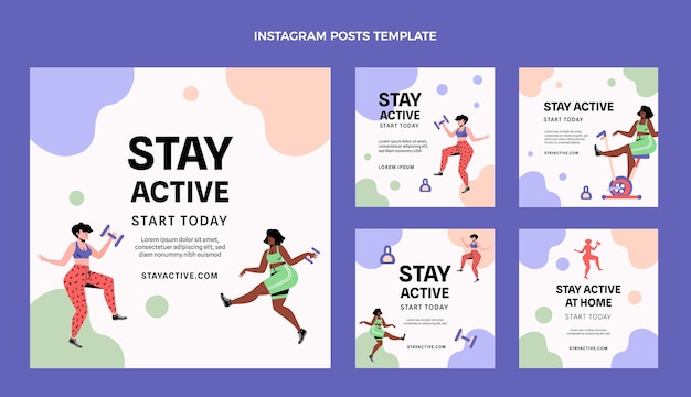 Vecteur gratuit post instagram fitness abstrait design plat