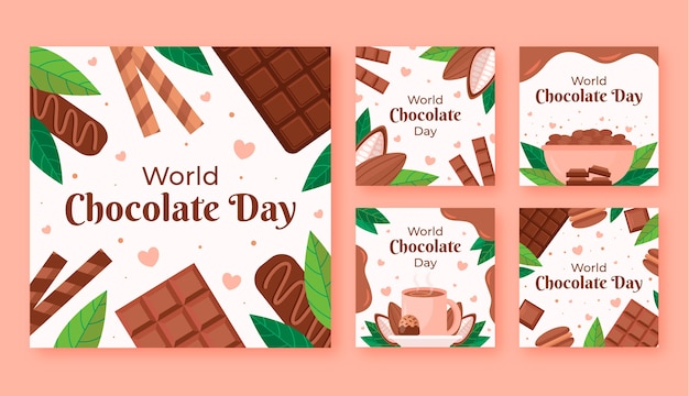 Vecteur gratuit post instagram de tablettes de chocolat au design plat