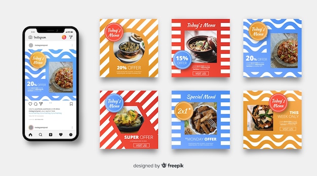 Vecteur gratuit poste culinaire instagram avec photo