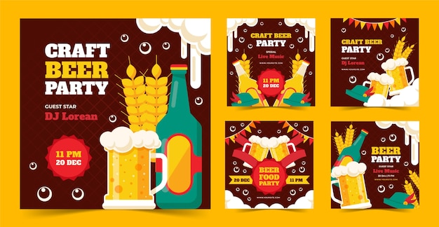 Vecteur gratuit poste instagram de bar à bière dessiné à la main