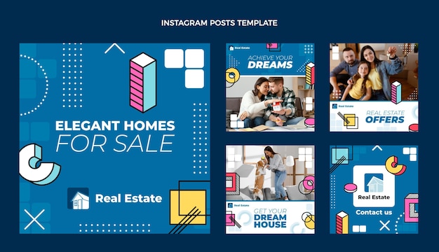 Vecteur gratuit poste instagram de l'immobilier géométrique abstrait design plat