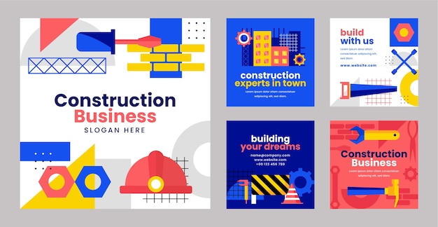 Vecteur gratuit poste instagram de projet de construction de design plat