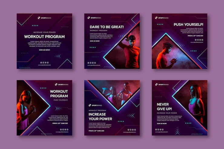 Vecteur gratuit postes instagram sur le sport et la technologie
