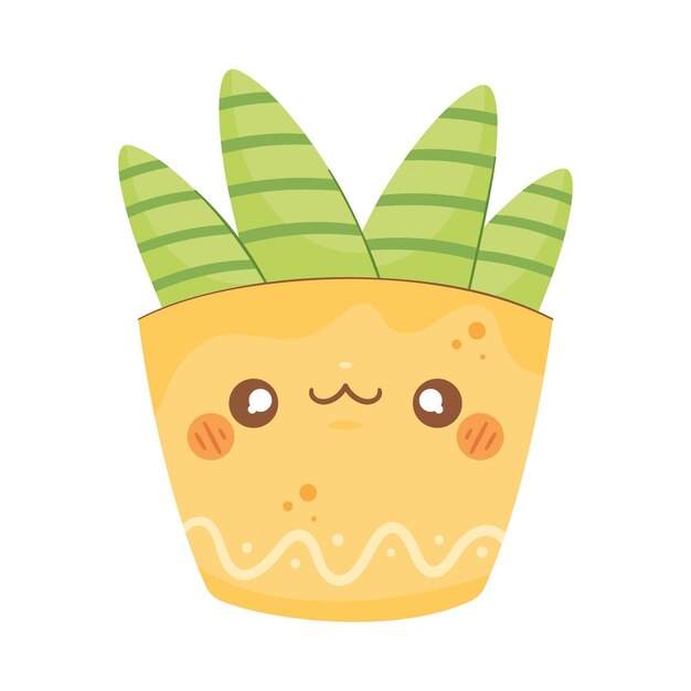 Vecteur gratuit pot de plante kawaii orange joyeux