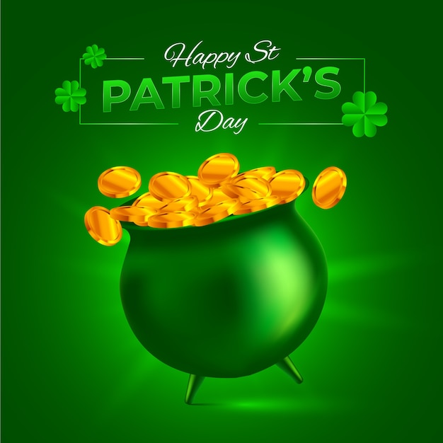 Pot Réaliste Avec Le Thème Des Pièces Pour St. Patricks Day