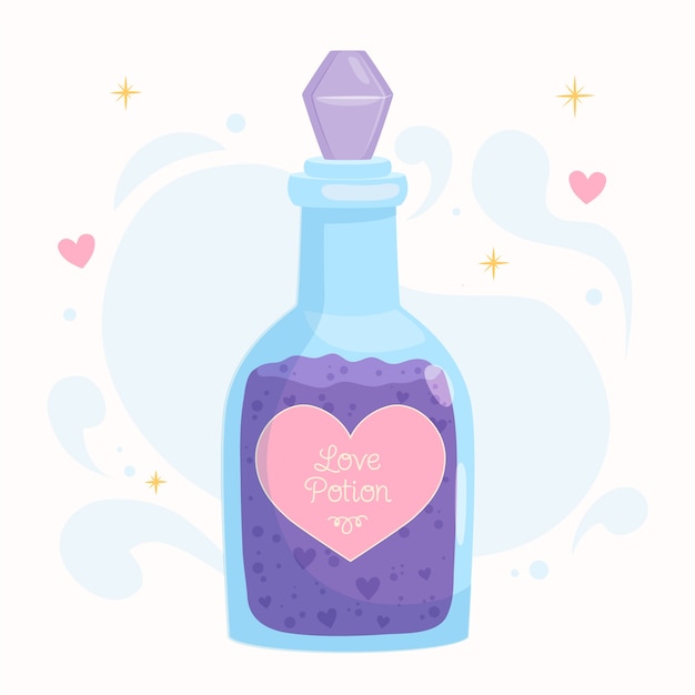 Vecteur gratuit potion d'amour violette dessinée à la main