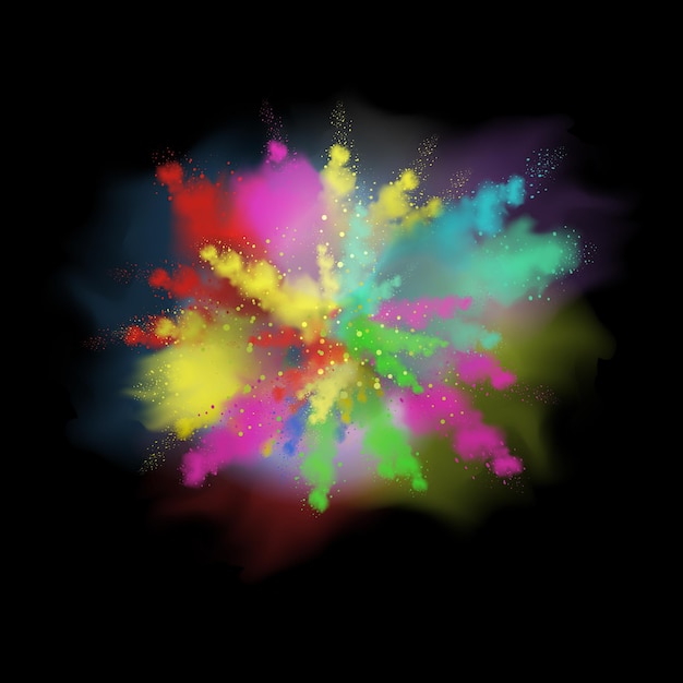 Poudre de couleur ou explosion de peinture sur fond noir illustration vectorielle réaliste