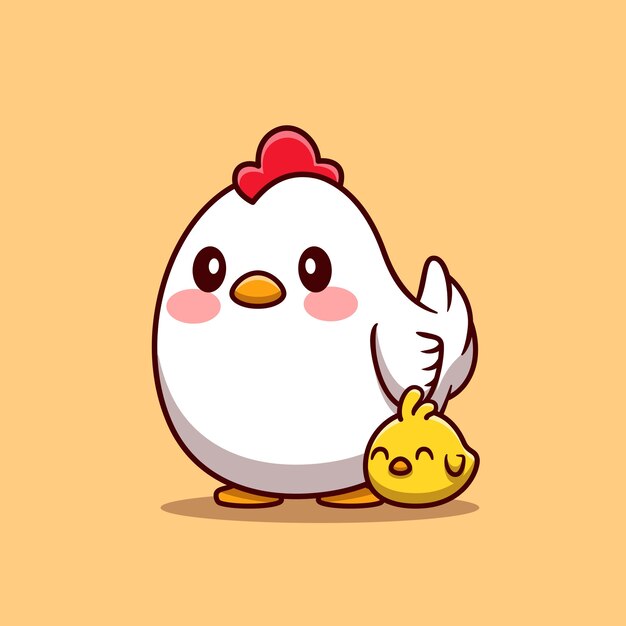 Poule avec illustration de dessin animé de poussin