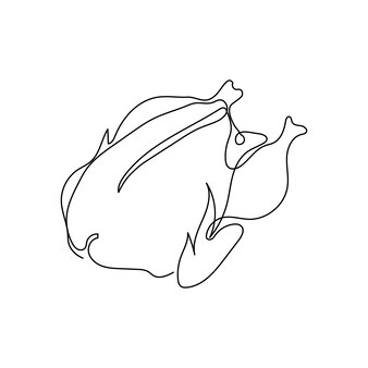 Poulet, dessin au trait continu de viande crue de dinde. un dessin au trait de produits à base de viande, de carcasse, de viande crue. illustration vectorielle dessinés à la main.