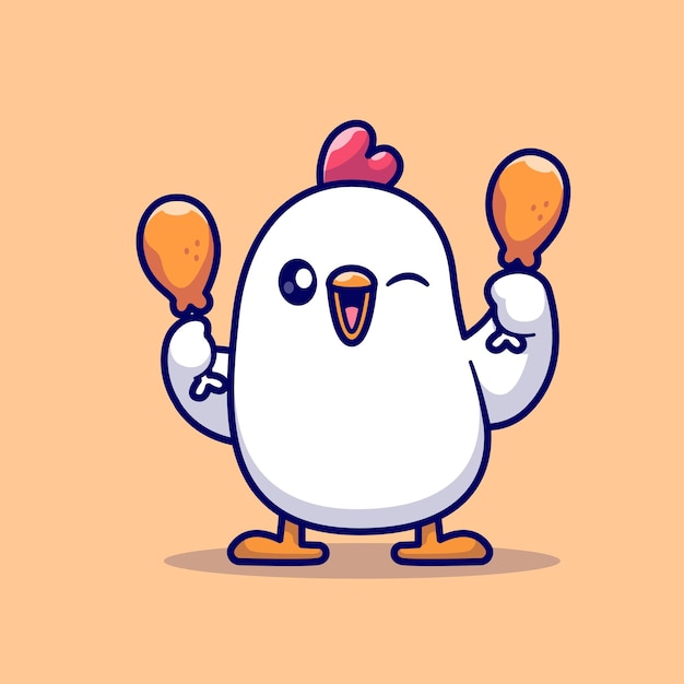 Vecteur gratuit poulet mignon tenant poulet frit dessin animé vecteur icône illustration icône de nourriture animale isolé plat