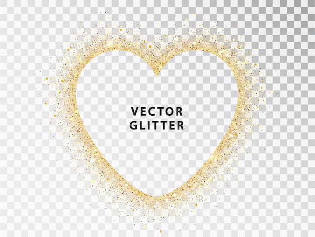 Vecteur gratuit poussière d'or avec des étincelles en forme de coeur avec une place pour une inscription sur fond transparent. modèle de carte de saint-valentin heureuse. illustration vectorielle. modèle brillant pour les vacances.