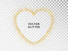 Vecteur gratuit poussière d'or avec des étincelles en forme de coeur avec une place pour une inscription sur fond transparent. modèle de carte de saint-valentin heureuse. illustration vectorielle. modèle brillant pour les vacances.