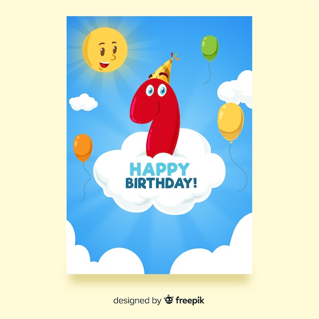 Premier Modèle De Carte D'anniversaire Nuage Sunburst