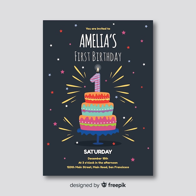 Première Carte D'invitation De Fête D'anniversaire