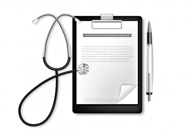 Presse-papiers médical avec stéthoscope réaliste.