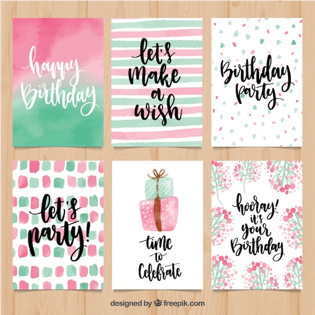 Pretty Watercolor Birthday Greetings Set