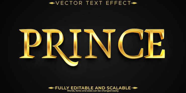 Vecteur gratuit prince effet de texte modifiable style de texte or et royal modifiable
