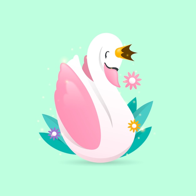 Princesse Cygne Et Fleurs à Feuilles