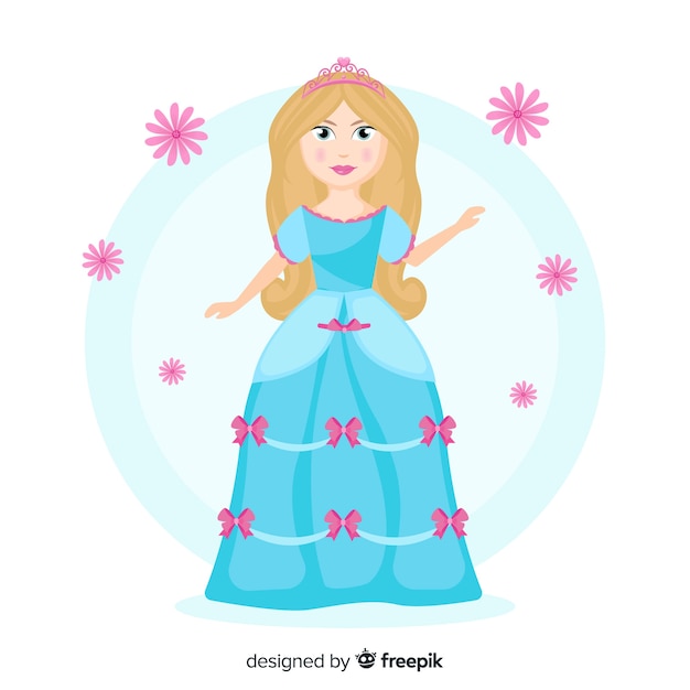 Vecteur gratuit princesse dessinée à la main avec une robe bleue