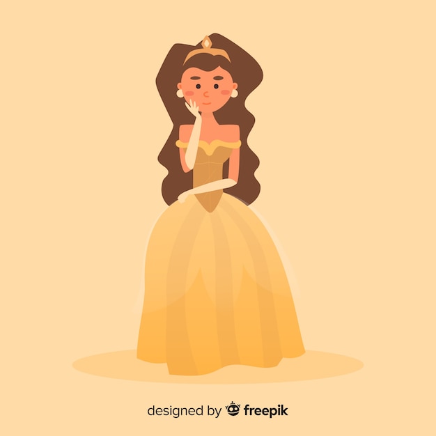 Princesse Dessinée à La Main Avec Une Robe Jaune